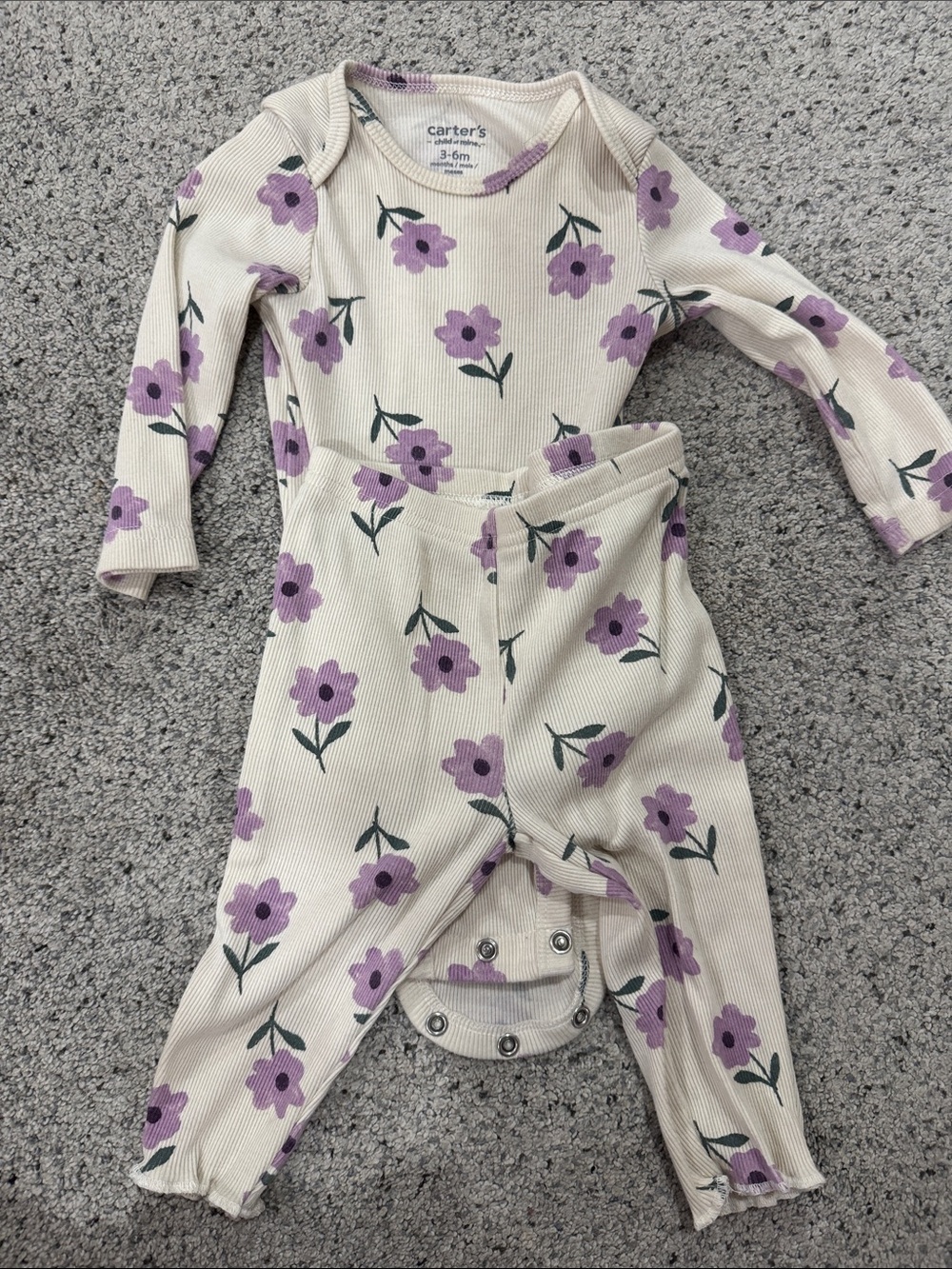 Carter's Cream and Lavender Floral Ribbed Set